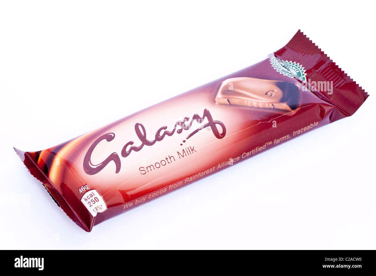 A bar of Galaxy smooth milk chocolate on a white background Stock Photo