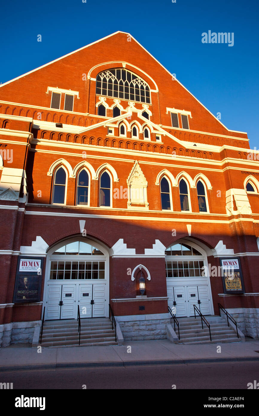 Glow of setting sun on the Ryman Auditorium (1891) - historic original home of the Grand Ole Opry, Nashville, Tennessee, USA Stock Photo
