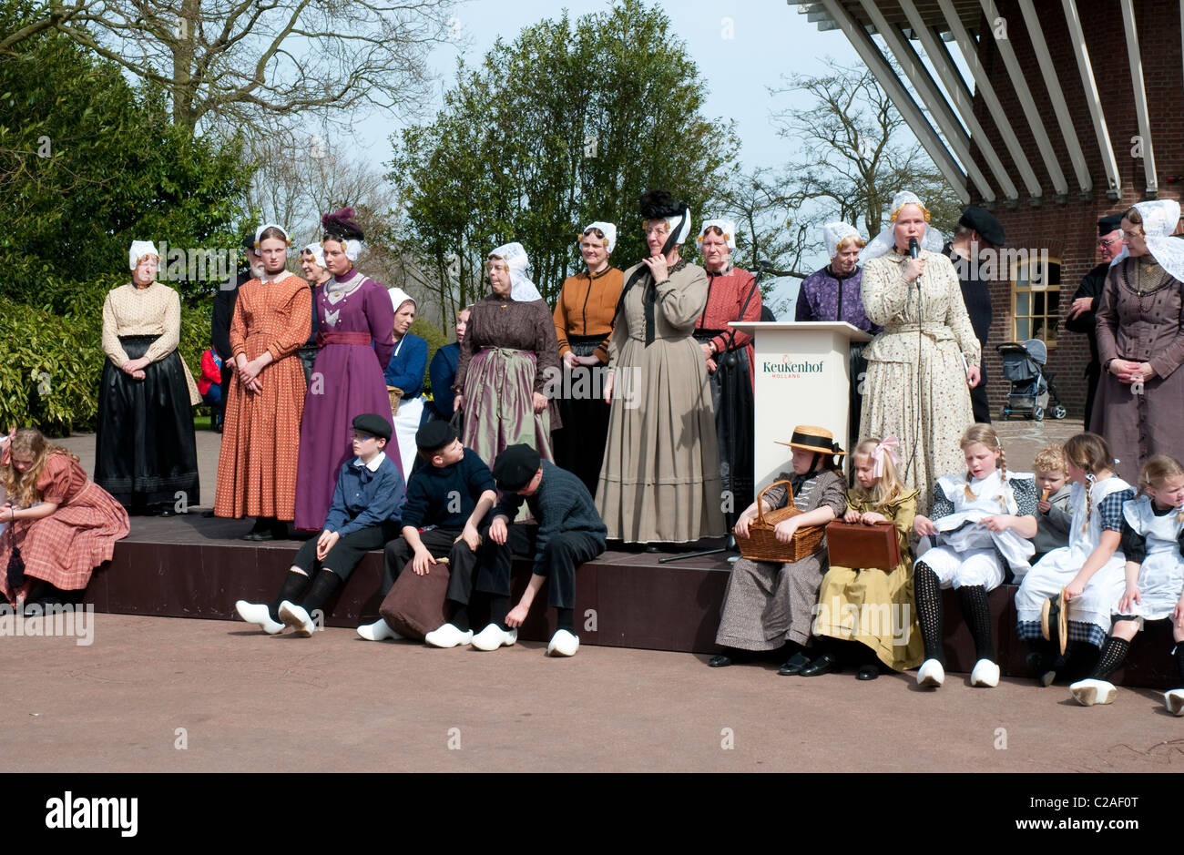 People, dressed in traditional dutch costumes, Keukenhof, Holland
