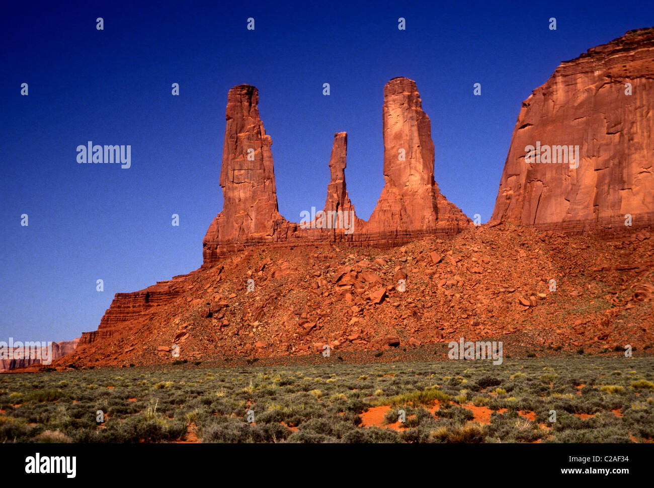 Three Sisters, sculpted, rock formation, Monument Valley, Navajo Tribal ...