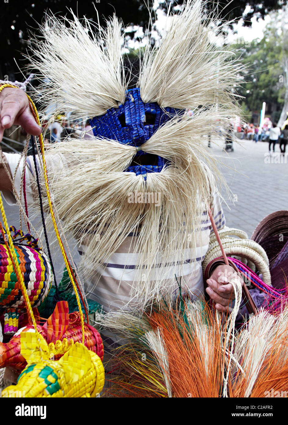 Mexican Man In Tribal Mask Zocalo Oaxaca Mexico Stock Photo