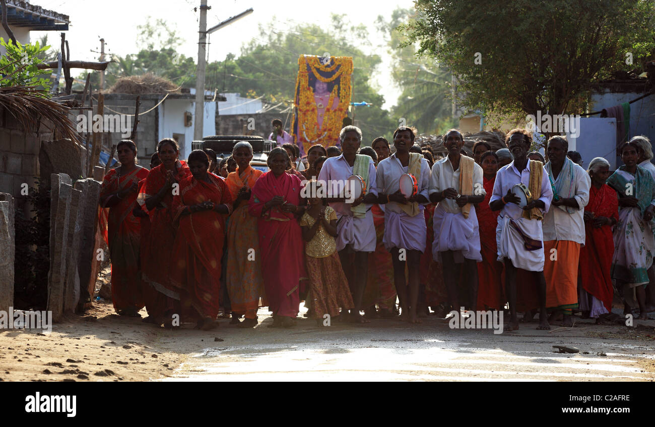 people singing bhajans for the good health of Bhagawan Sathya Sai Baba Andhra Pradesh South India Stock Photo