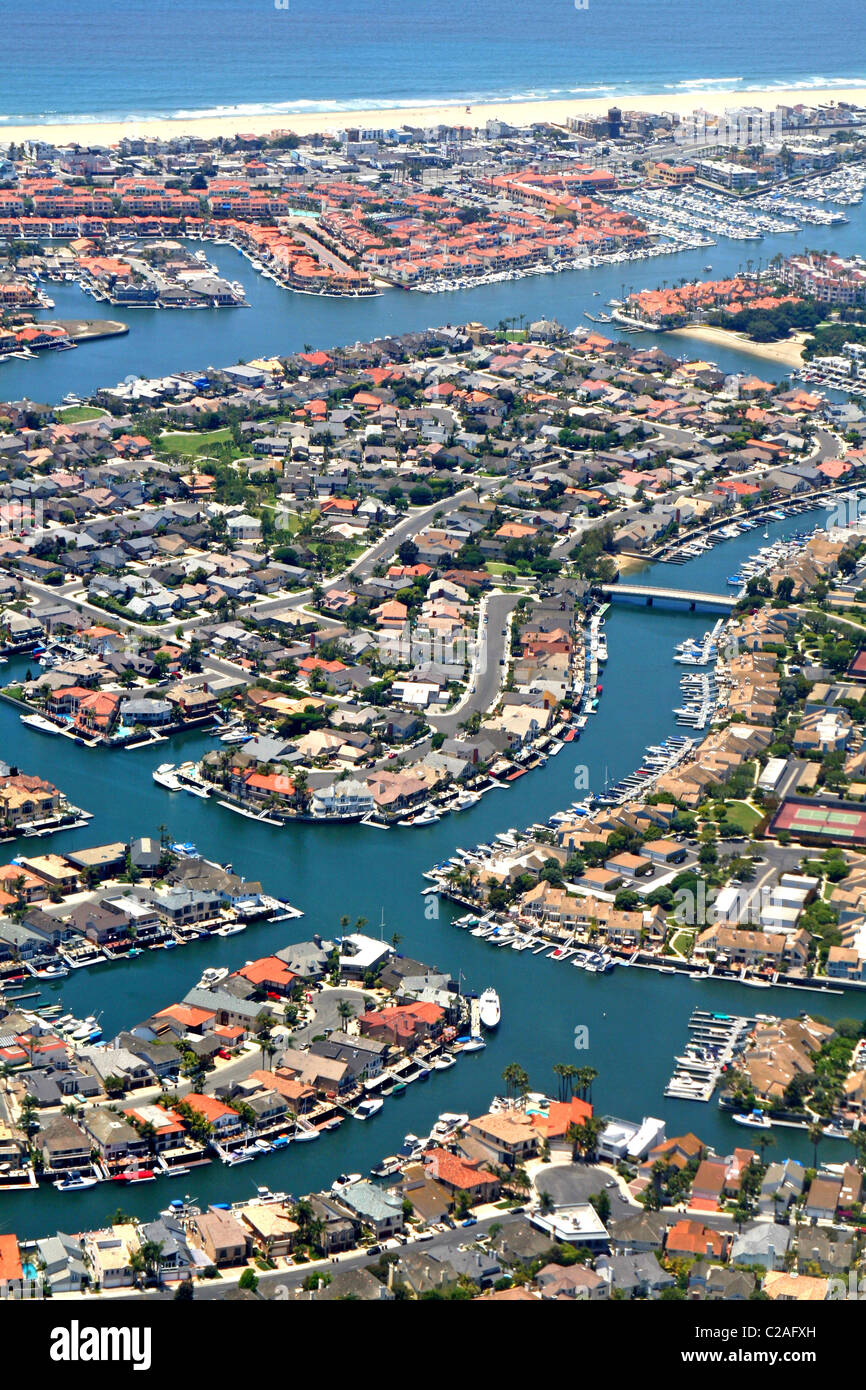 Aerial view homes on canals Long Beach California Stock Photo - Alamy