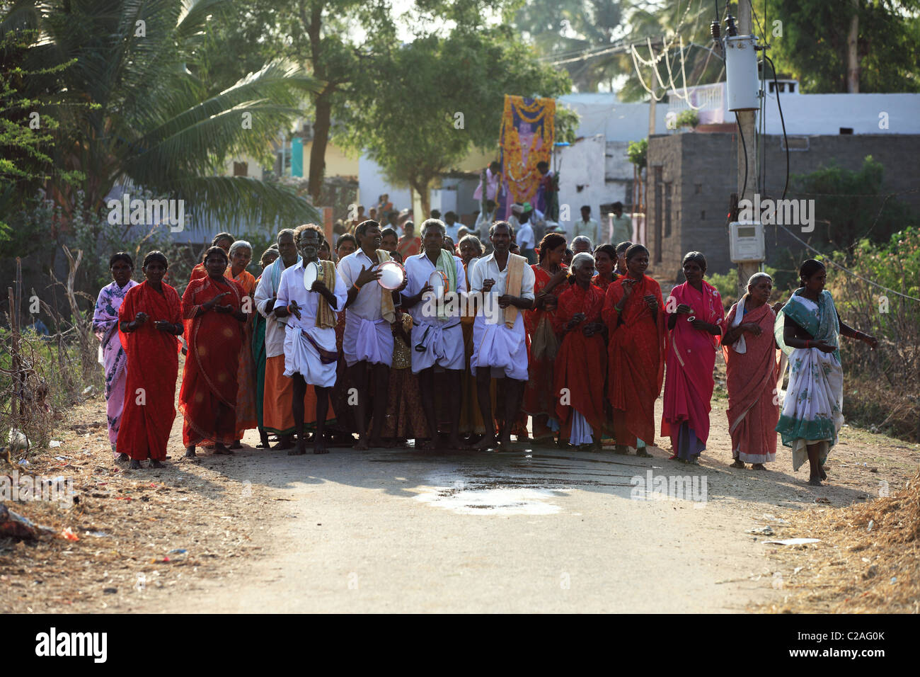 people singing bhajans for the good health of Bhagawan Sathya Sai Baba Andhra Pradesh South India Stock Photo