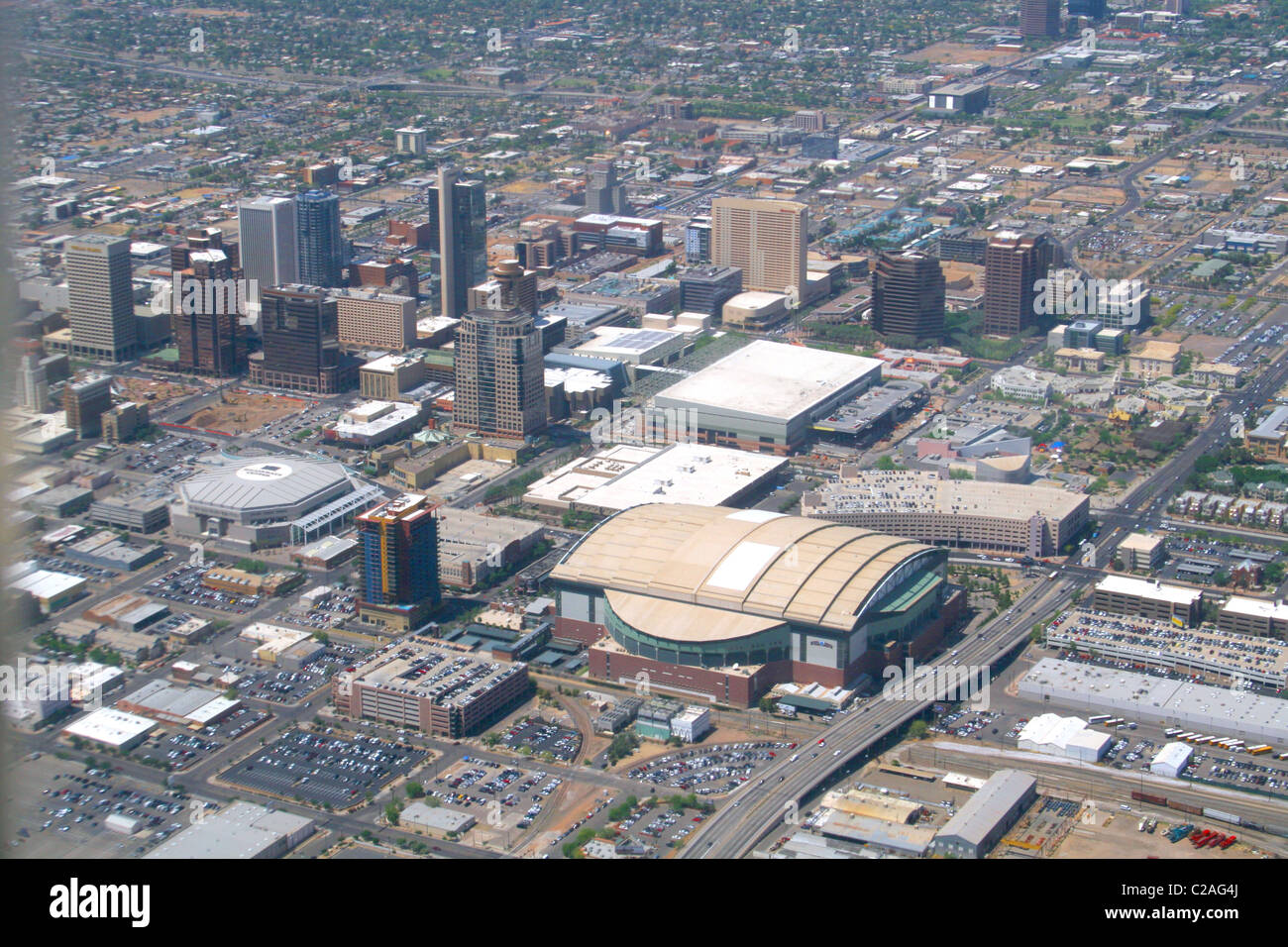 Aerial 2008 downtown Phoenix Arizona Stock Photo