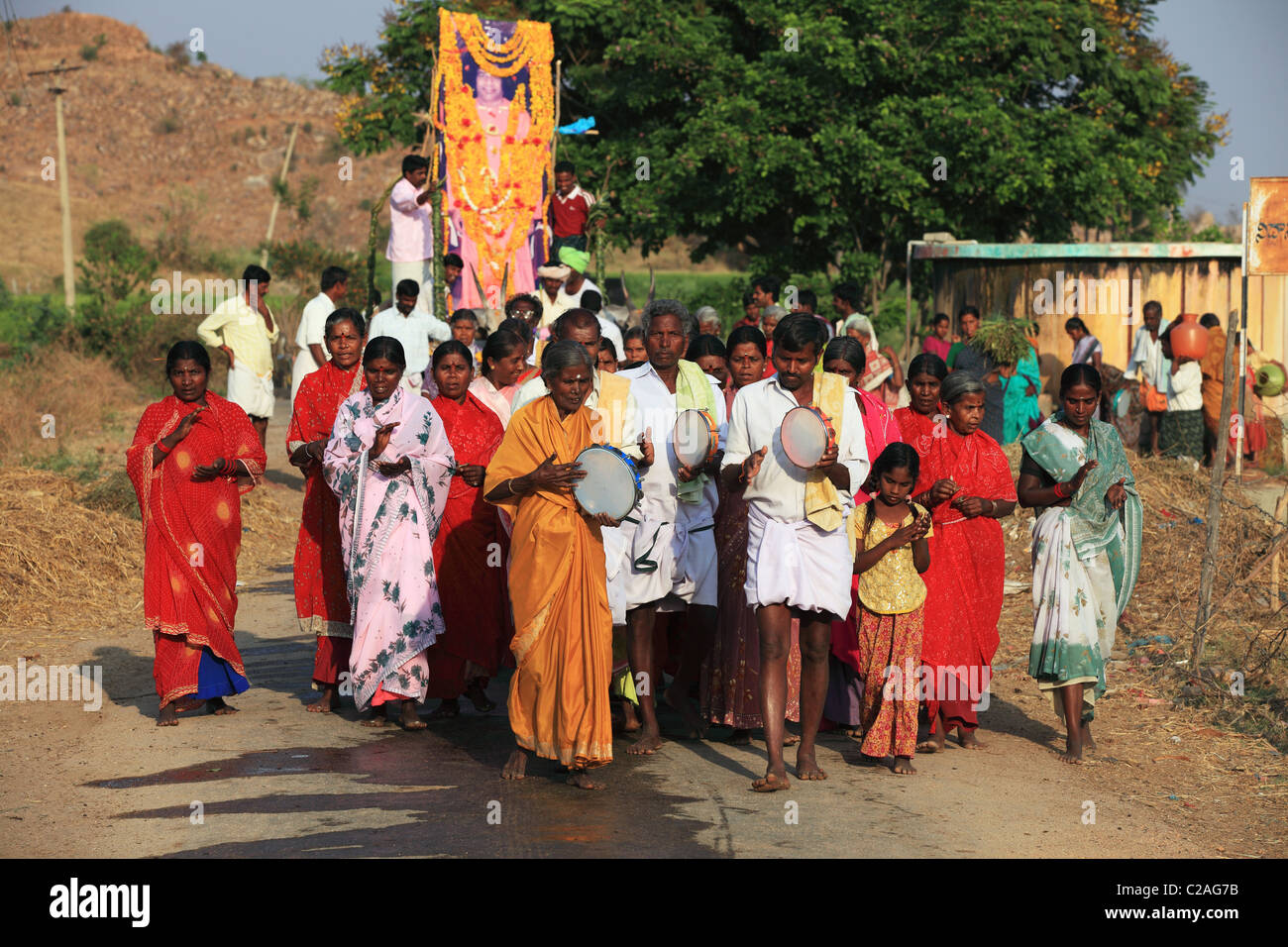 people singing bhajans for the good health of Bhagawan Sathya Sai Baba Andhra Pradesh South India Stock Photo