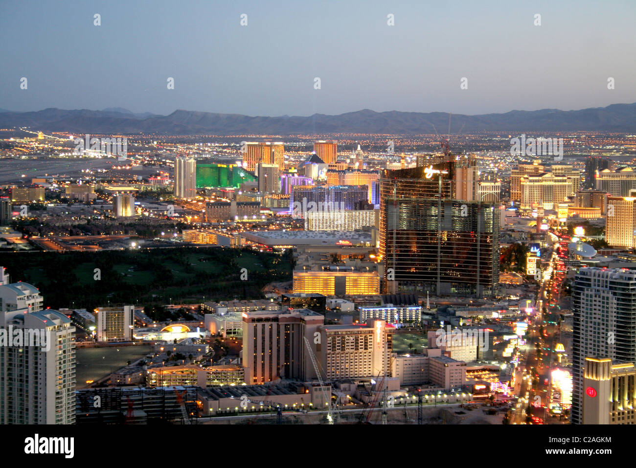 Aerial view dusk lighting The Strip Las Vegas Nevada Stock Photo