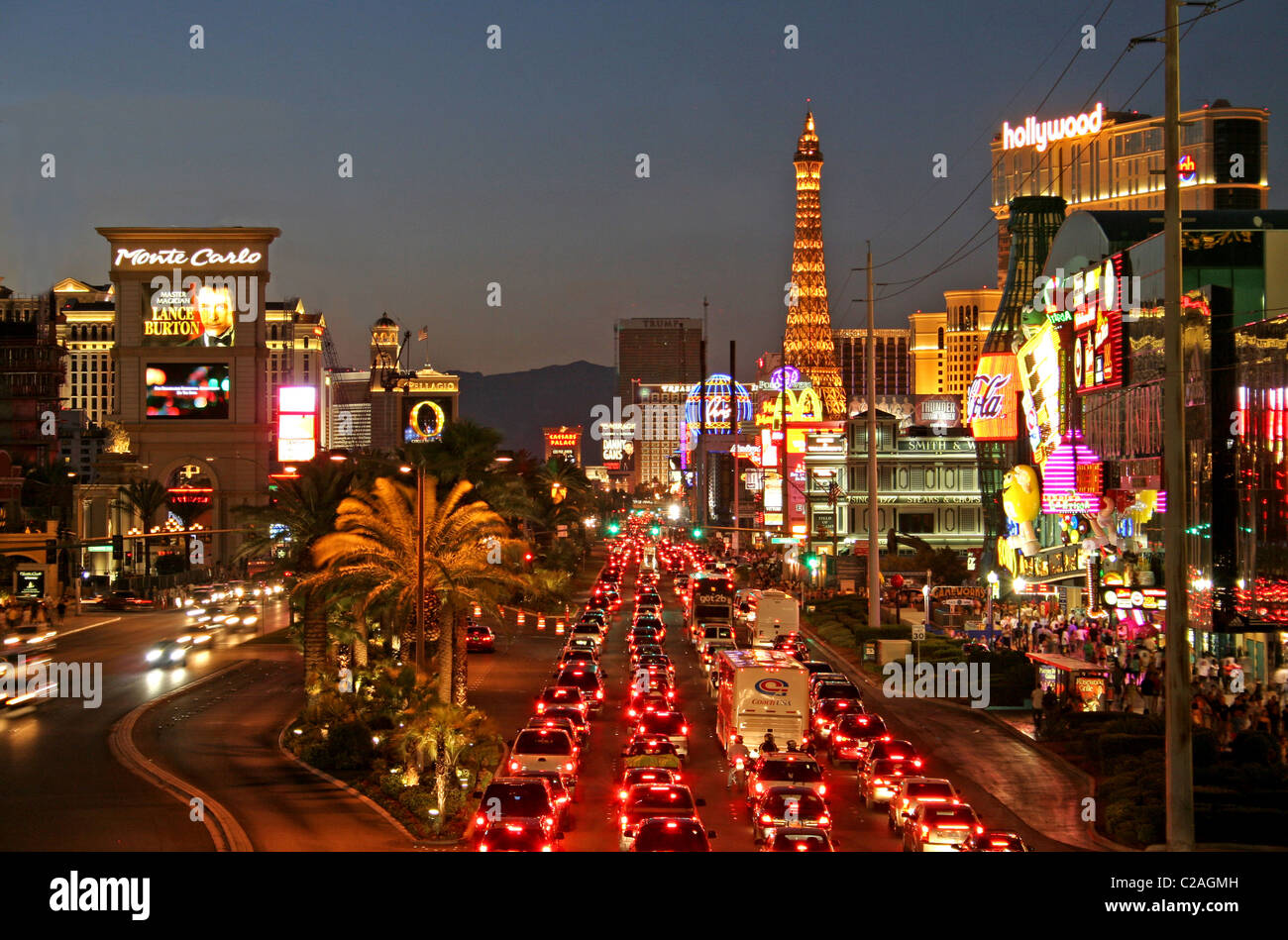 Night lighting night traffic on The Strip Las Vegas Nevada Stock Photo