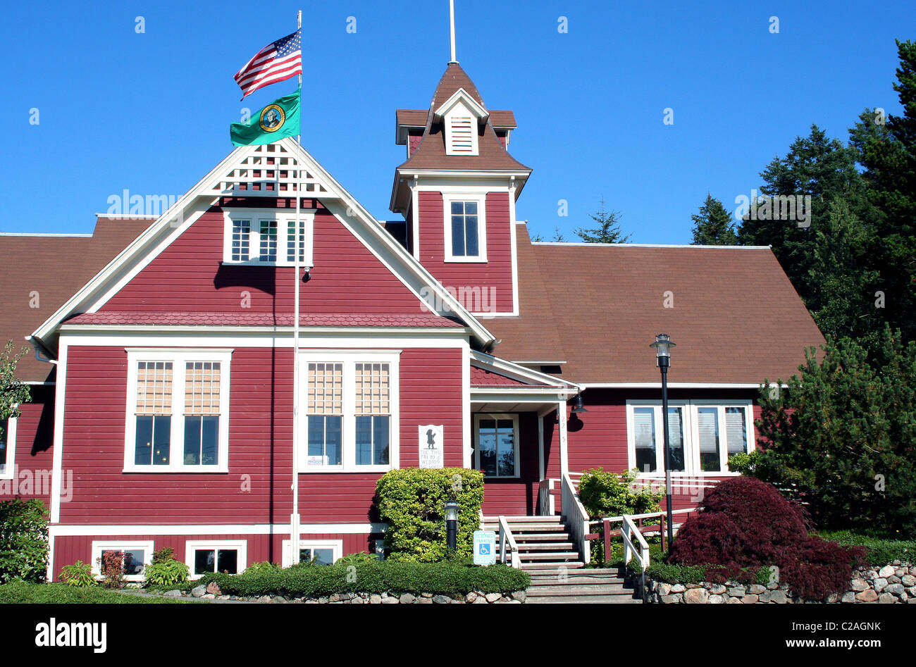 Historic red schoolhouse Lopez Island San Juan Islands Washington Stock Photo