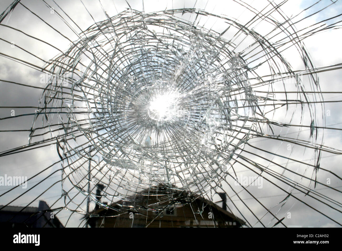 Hurricane Katrina damaged commercial building abandoned cracked window glass New Orleans Louisiana Stock Photo