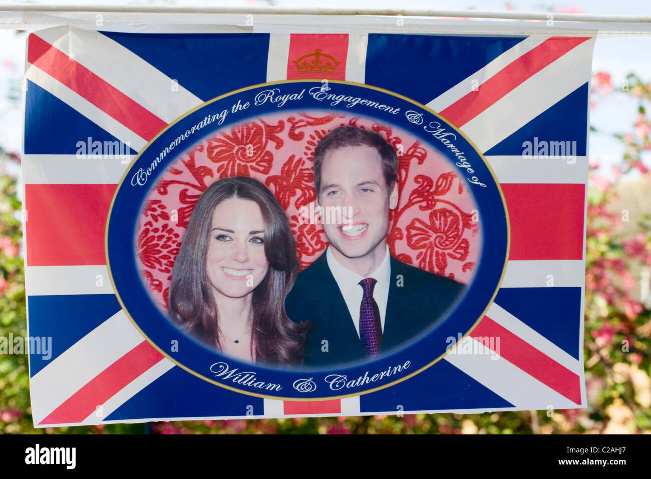Flag Commemorating the Wedding of Prince William of Wales and Kate Middleton 29th April 2011 Stock Photo