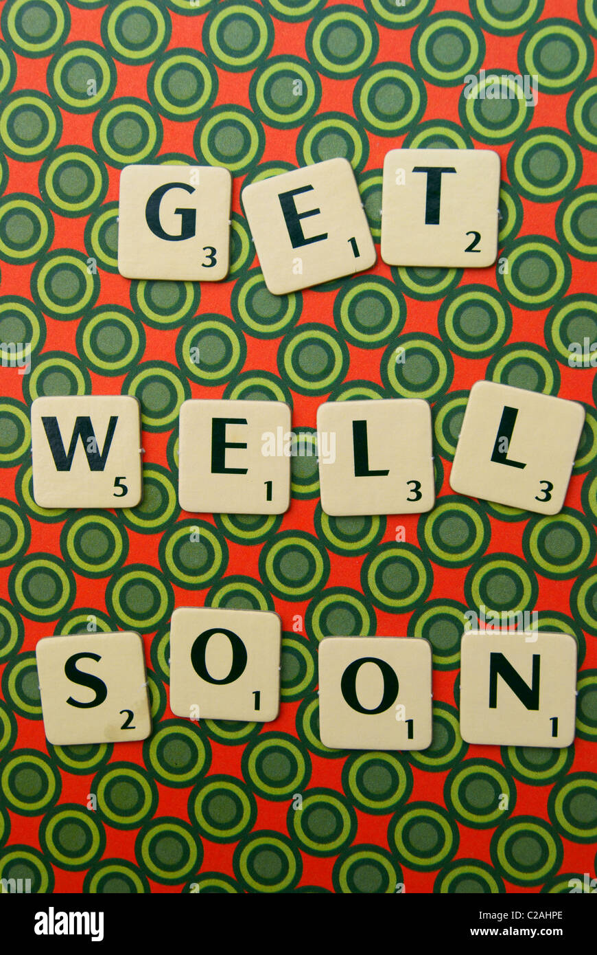 scrabble letters spelled Get well soon Stock Photo
