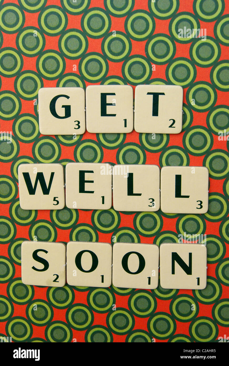 scrabble letters spelled Get well soon Stock Photo