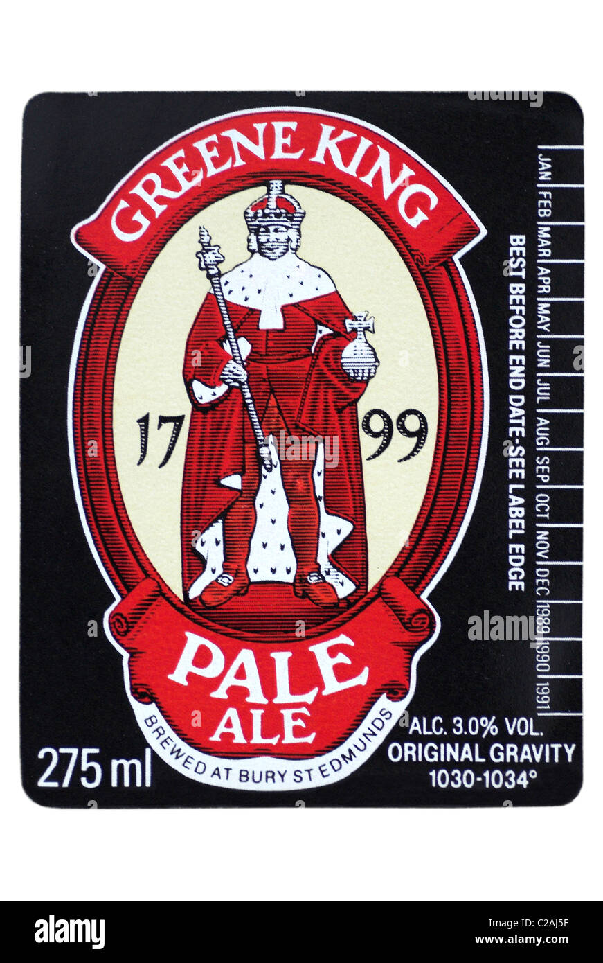 Greene King Pale Ale bottle label - date 1989-1991. Stock Photo