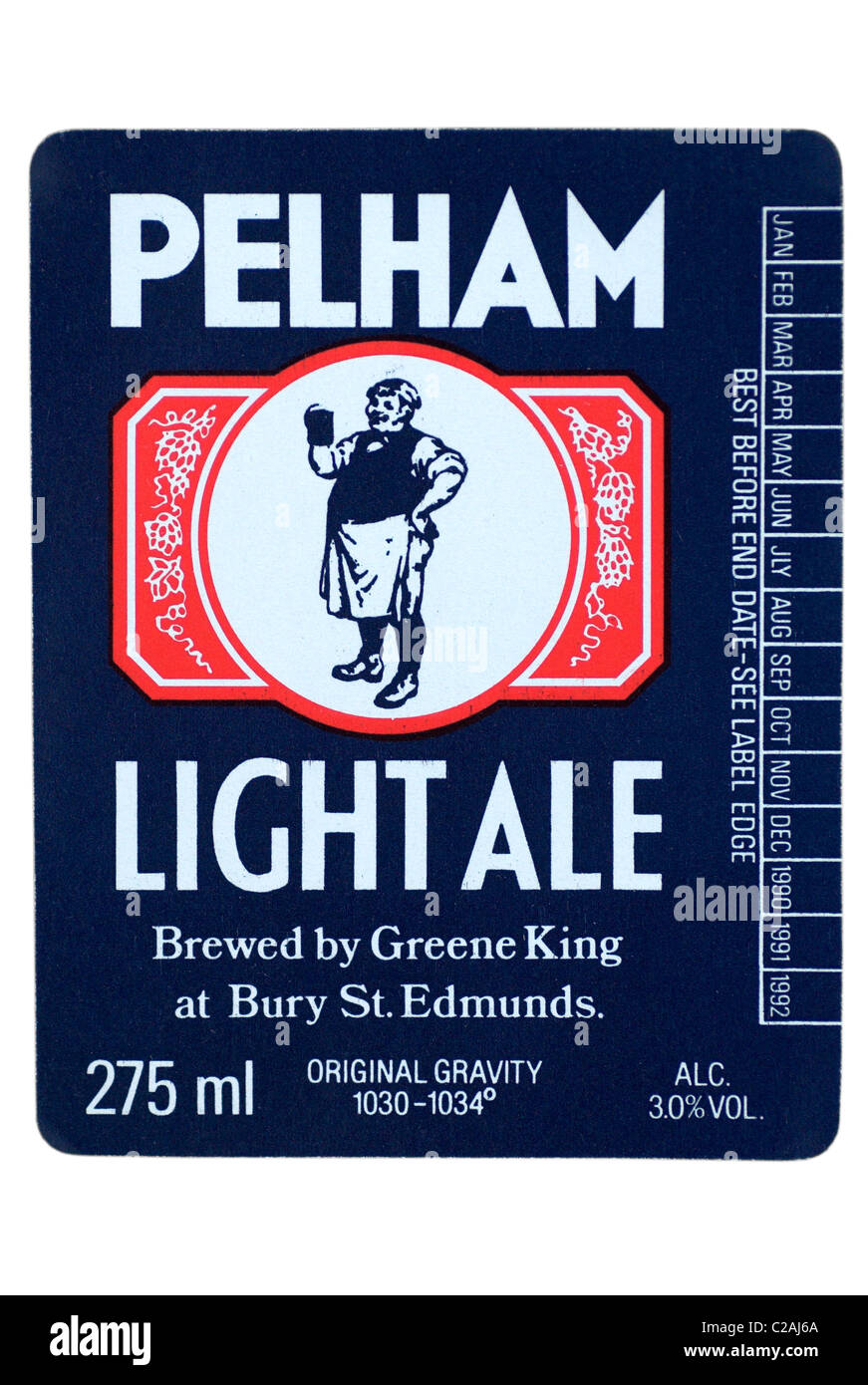 Greene King Pelham Light Ale bottle label - 1990-1992. Stock Photo