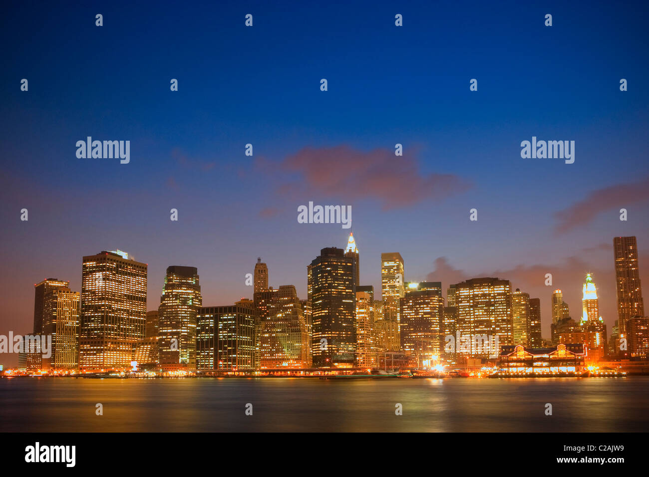 Lower Manhattan Skyline at twilight Stock Photo