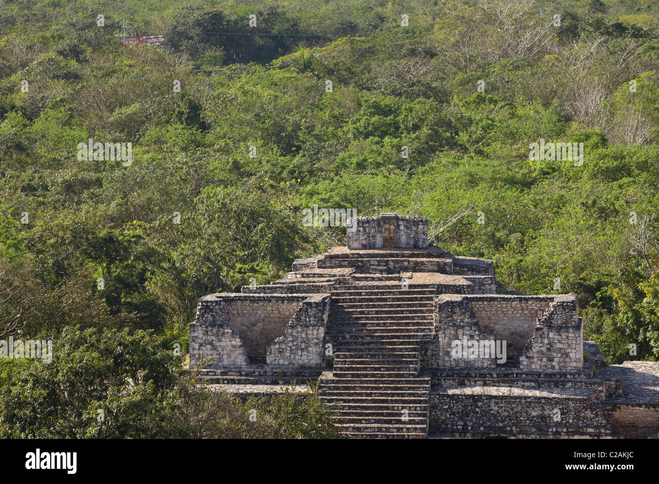 The Oval Palace at the Maya ruins of Ek Balam from The Acropolis, Yucatan Peninsula, Mexico. Stock Photo