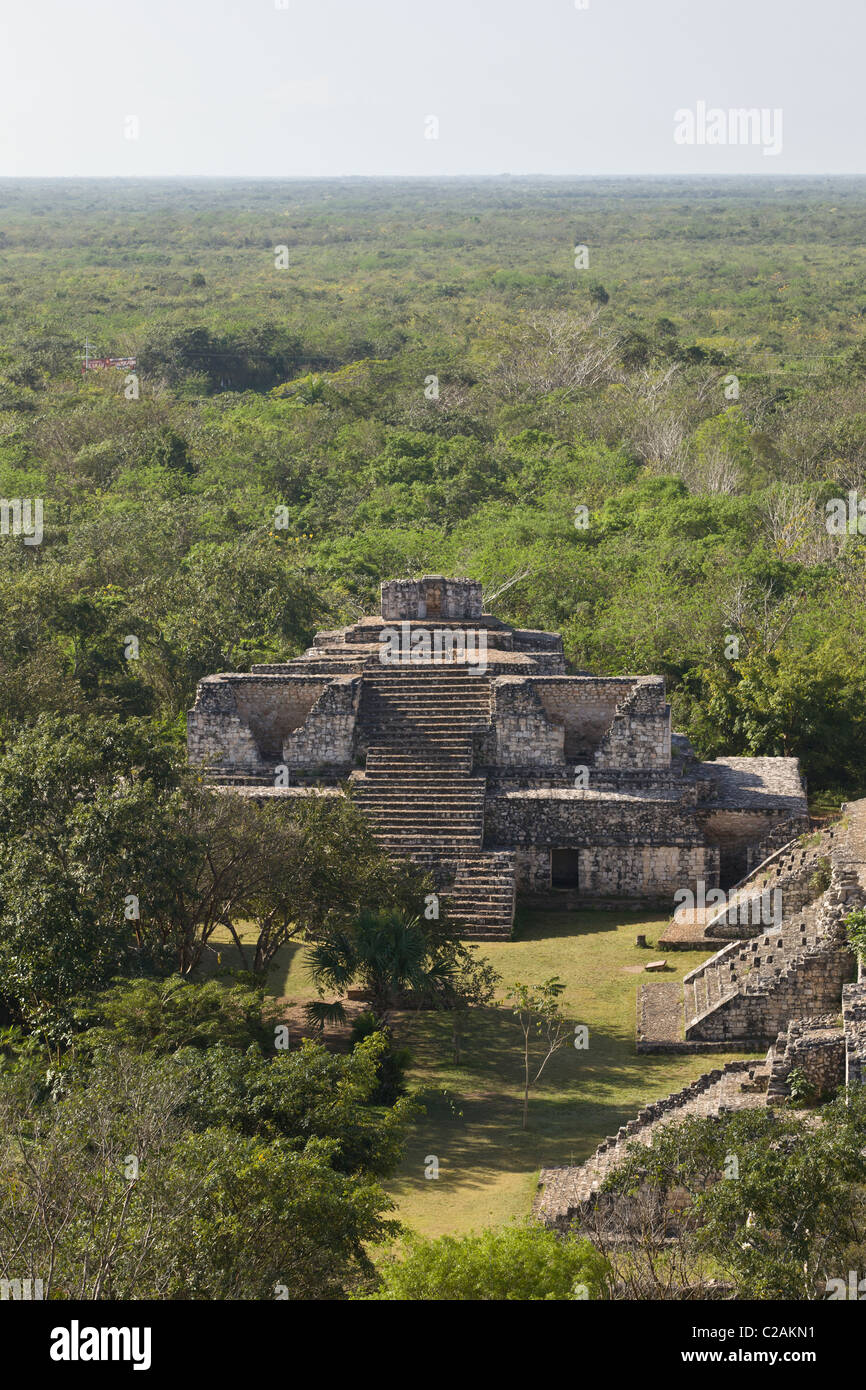 The Oval Palace at the Maya ruins of Ek Balam from The Acropolis, Yucatan Peninsula, Mexico. Stock Photo