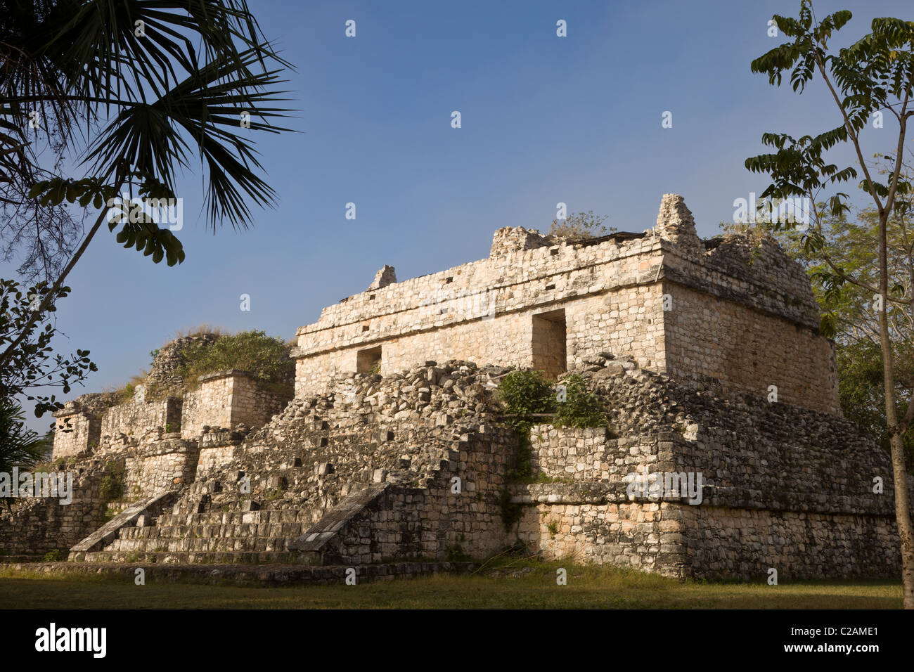 The 'Twin Pyamids' at Maya ruins of Ek Balam in the Yucatan Peninsula, Mexico. Stock Photo