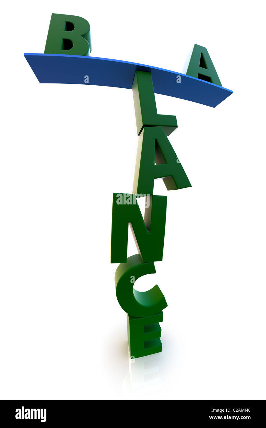 Balance letter concept. The letters of the word 'Balanced' stacked upon each other. Stock Photo
