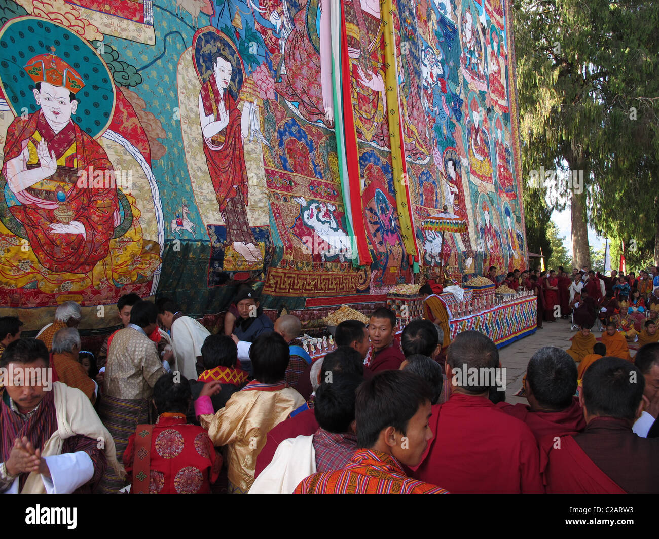 Huge thanka at the Talo festival, Talo monastery, Bhutan Stock Photo