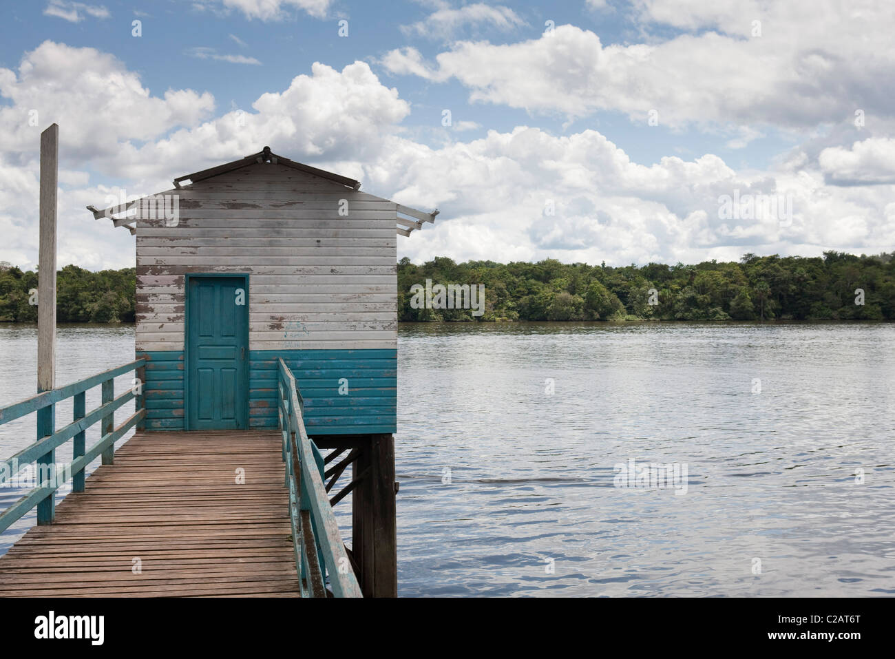 South America, Amazon, stilt house on river Stock Photo