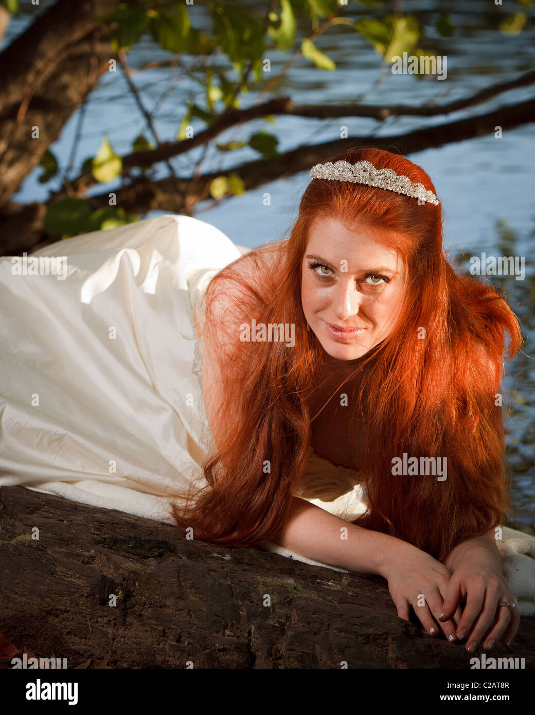 Real bride alone in the park. Staten Island, New York. Model release