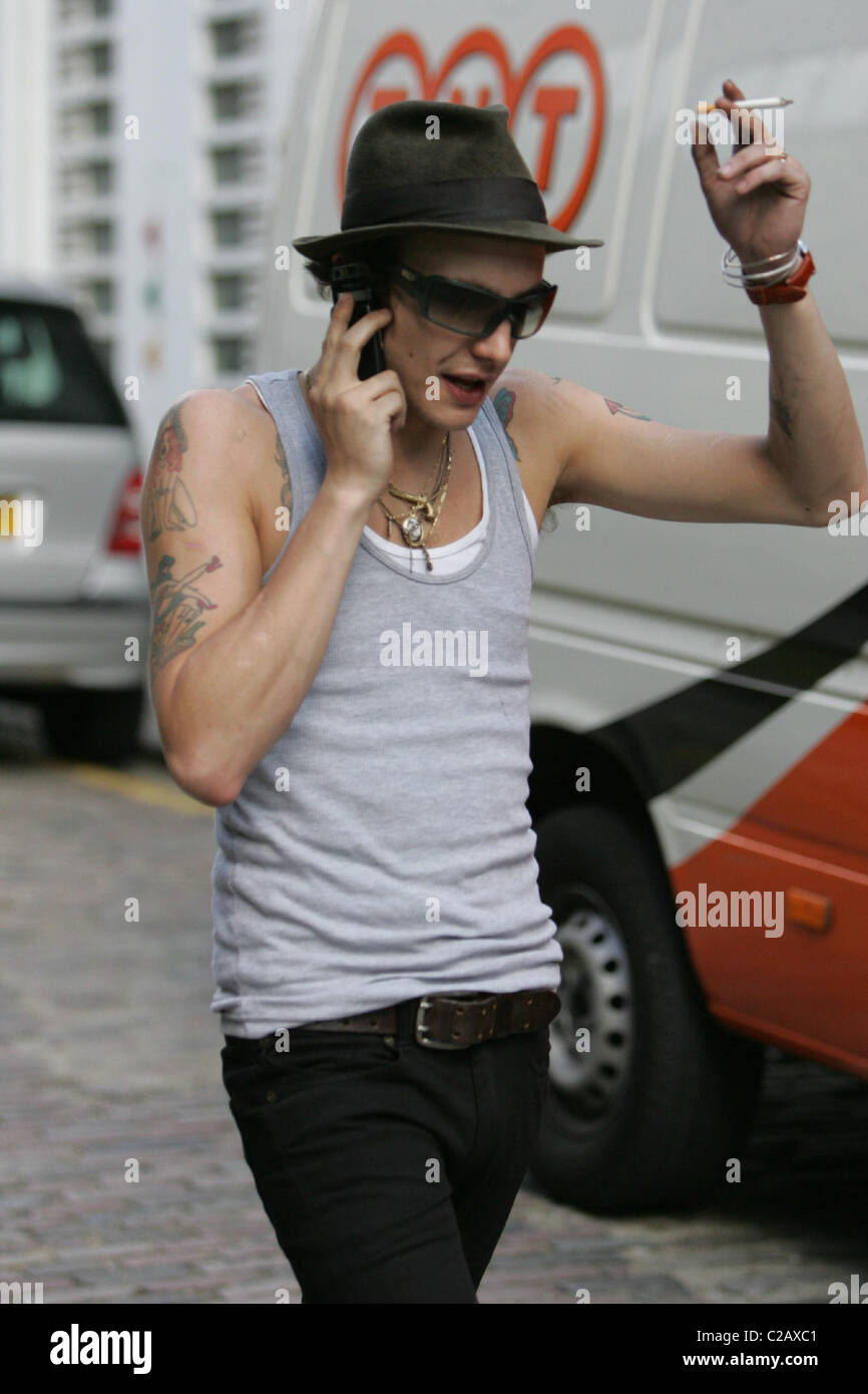 Amy Winehouse's husband Blake Fielder-Civil leaving their house in Camden London, England - 08.08.07 Stock Photo