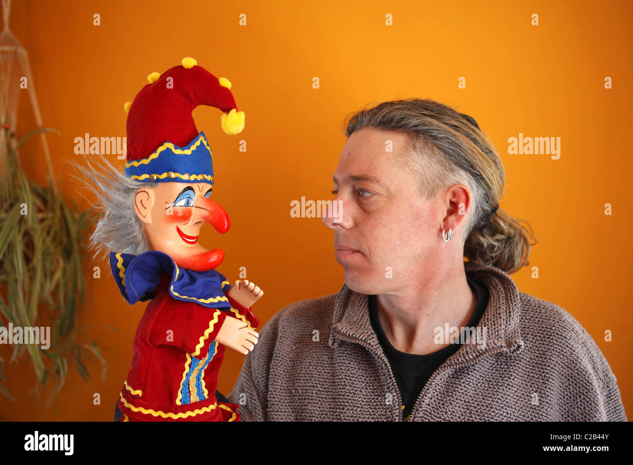 Professor Mark Poulton with his Punch and Judy puppets. Stock Photo