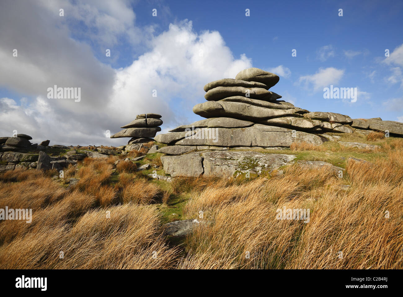 Granite stone shapes near the Cheesewring on Bodmin Moor in Cornwall ...