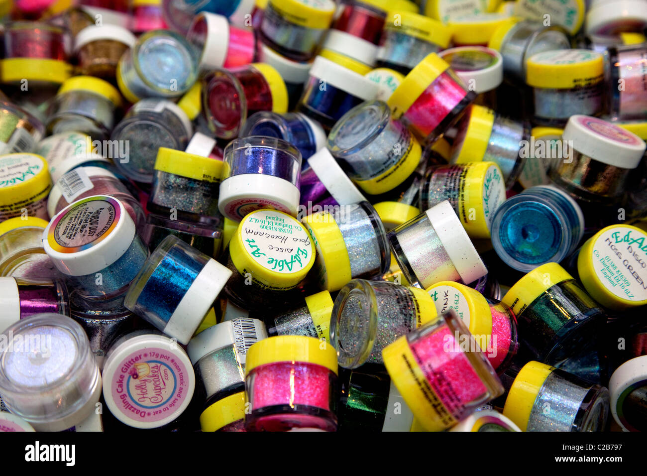 Edible glitter for cake decoration, London Stock Photo Alamy