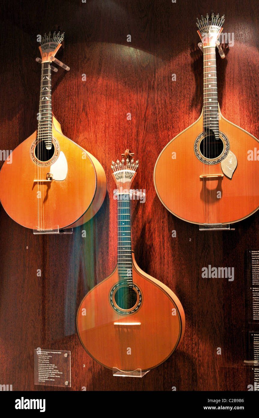 Portugal, Lisbon: Portuguese guitars 'Guitarra portuguesa' in the Museum of Fado Stock Photo