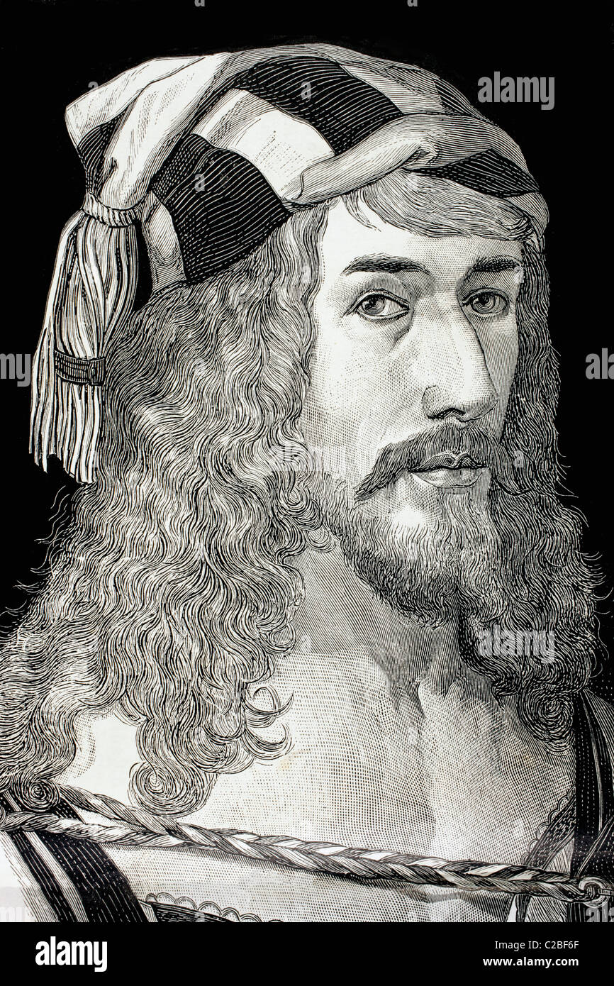 Albrecht Dürer, 1471 to 1528. German painter, printmaker and theorist. After his self portrait. Stock Photo