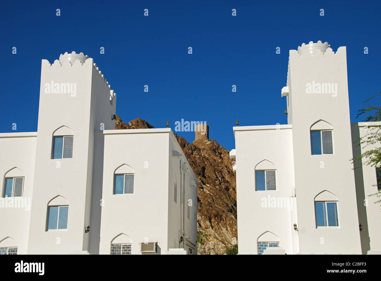 Oman, Muscat, Series of Omani houses in old Muscat, built in a line