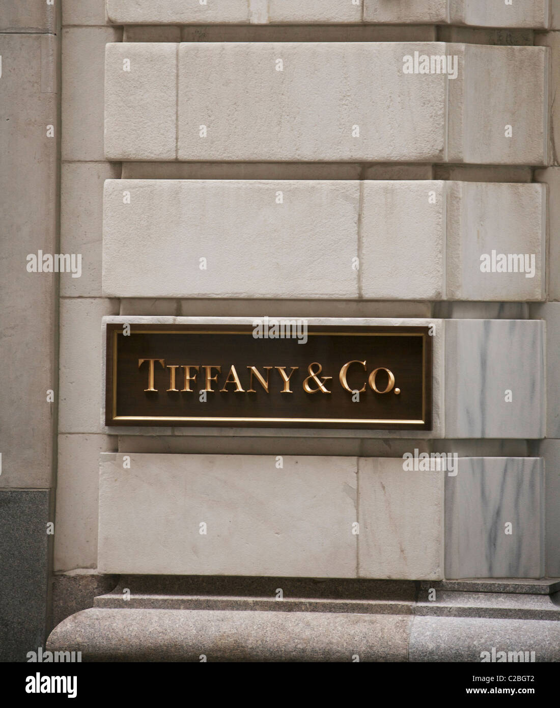 Sign outside Tiffany & Co on fifth Avenue New York for the world famous jewellery store Stock Photo