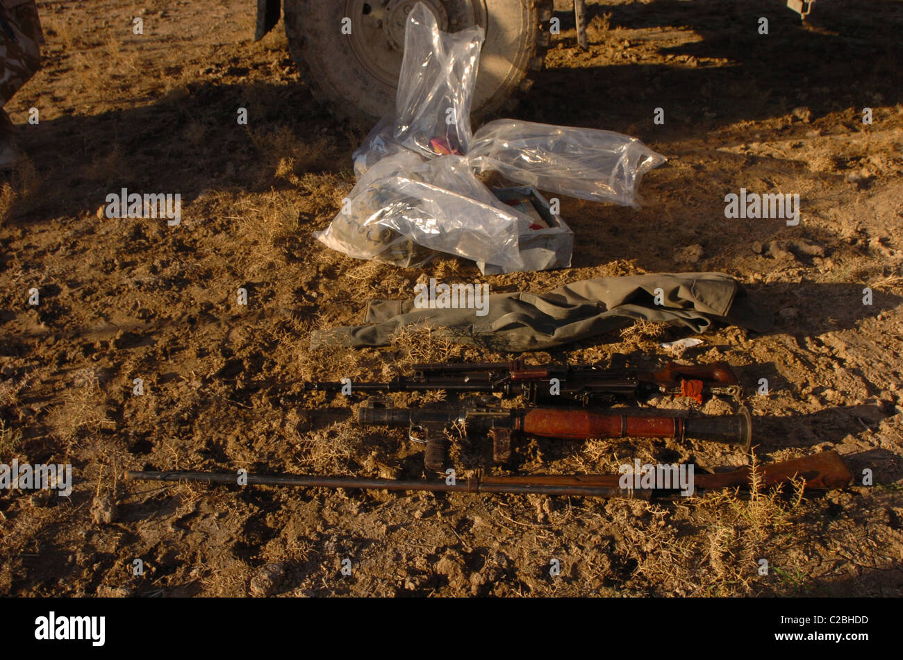 Weapons fined in Iraq by the welsh guards Battel group, some wer in the marsh lands on the border with Iran Stock Photo