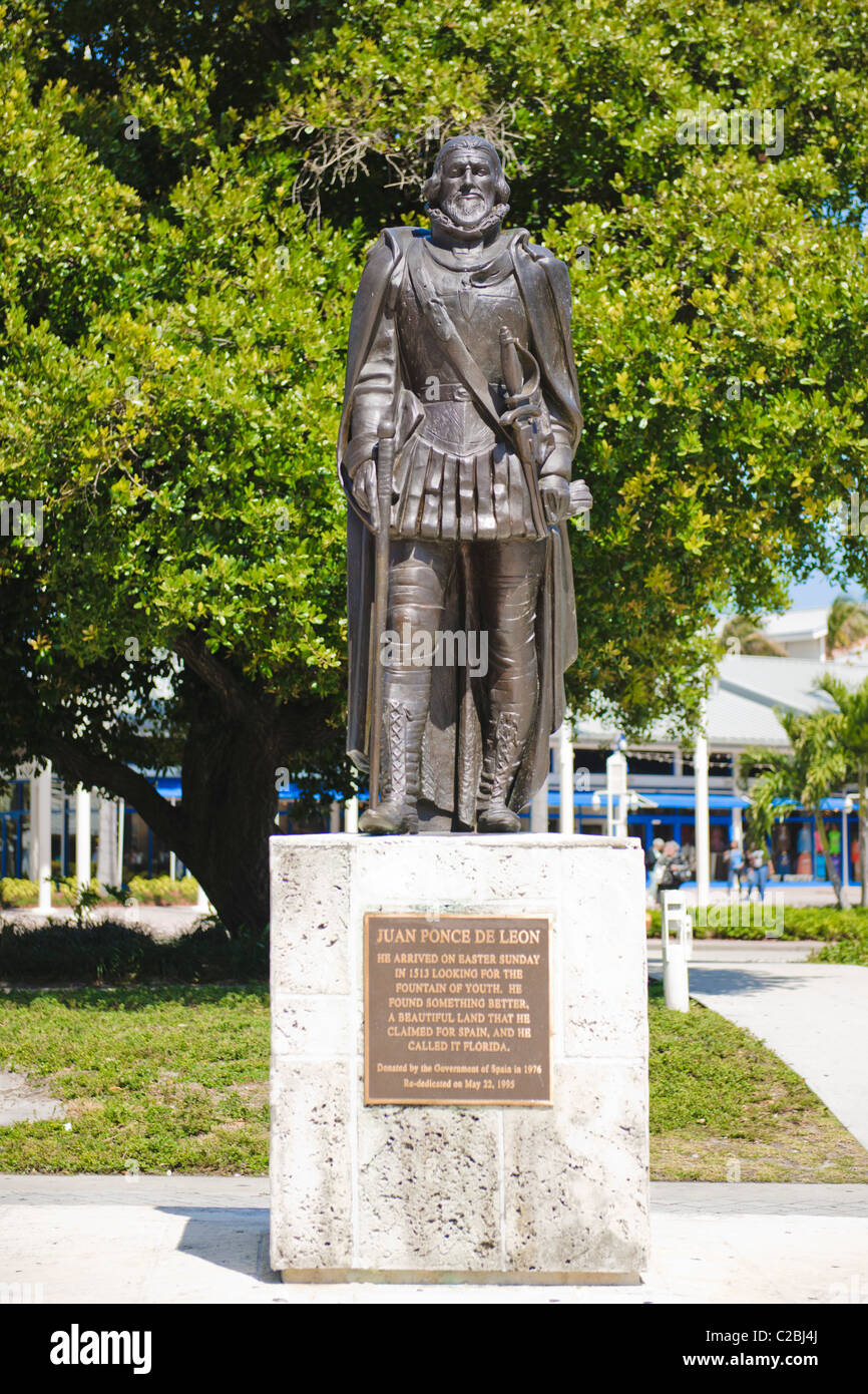 Juan Ponce De Leon statue, Miami Stock Photo