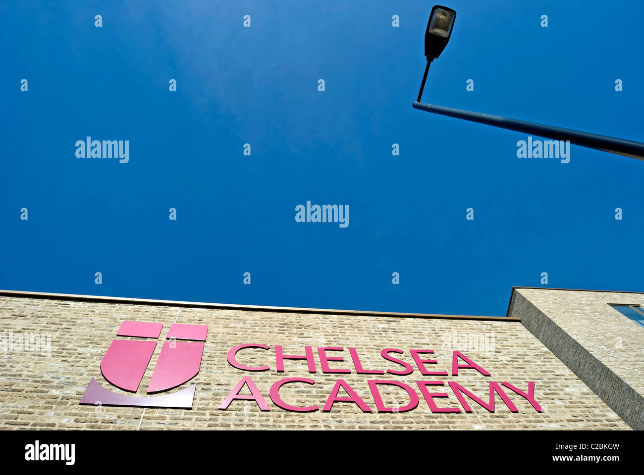 exterior with logo of chelsea academy, a church of england faith school in chelsea, london, england Stock Photo