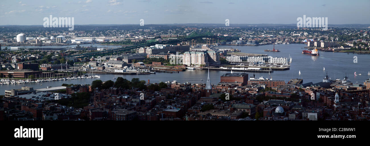 Panoramic arial view of Boston's North End and its Inner Harbour Stock Photo