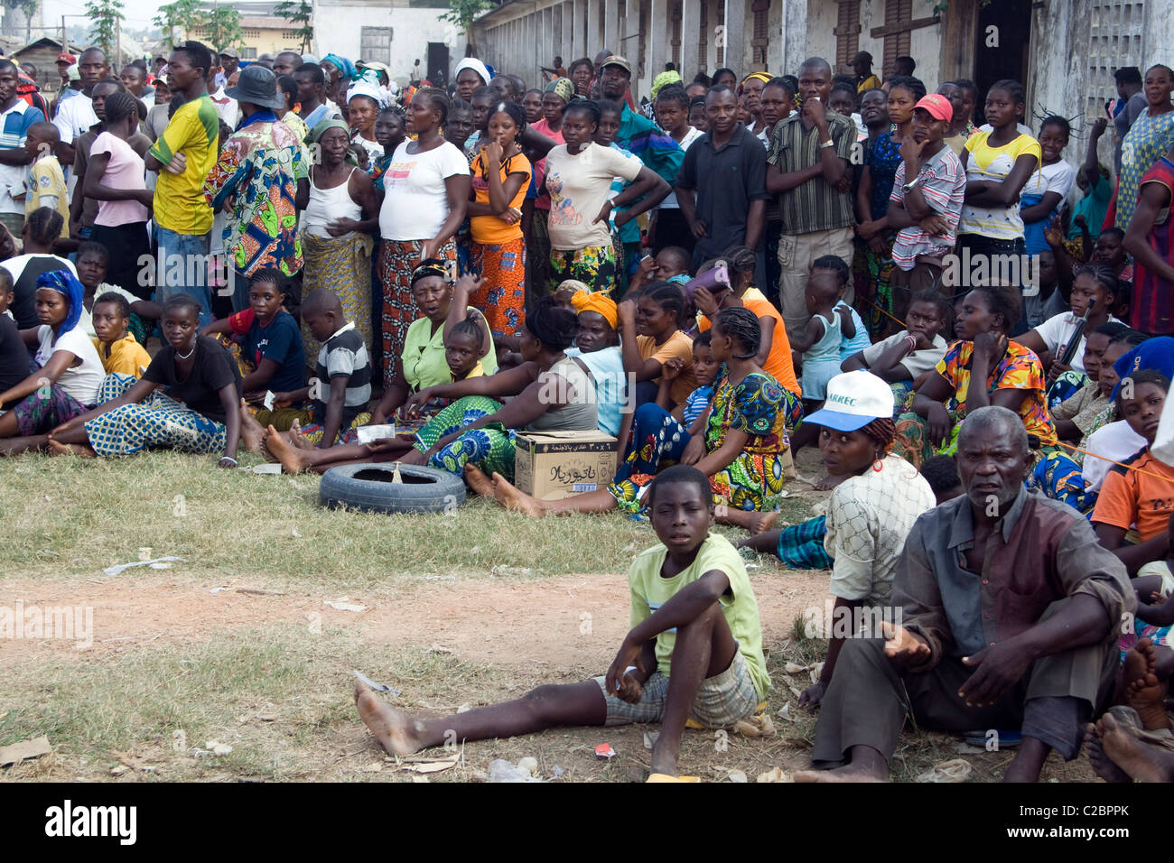 Distribution of food for refugees ,Betou ,Ubangi River ,Republic of Congo Stock Photo