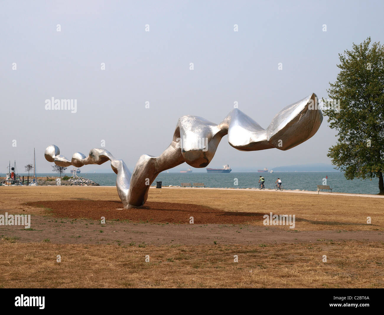 Freezing Water #7, stainless steel sculpture by Chinese artist Jun Ren.  Vanier Park, Vancouver, British Columbia Canada, Stock Photo