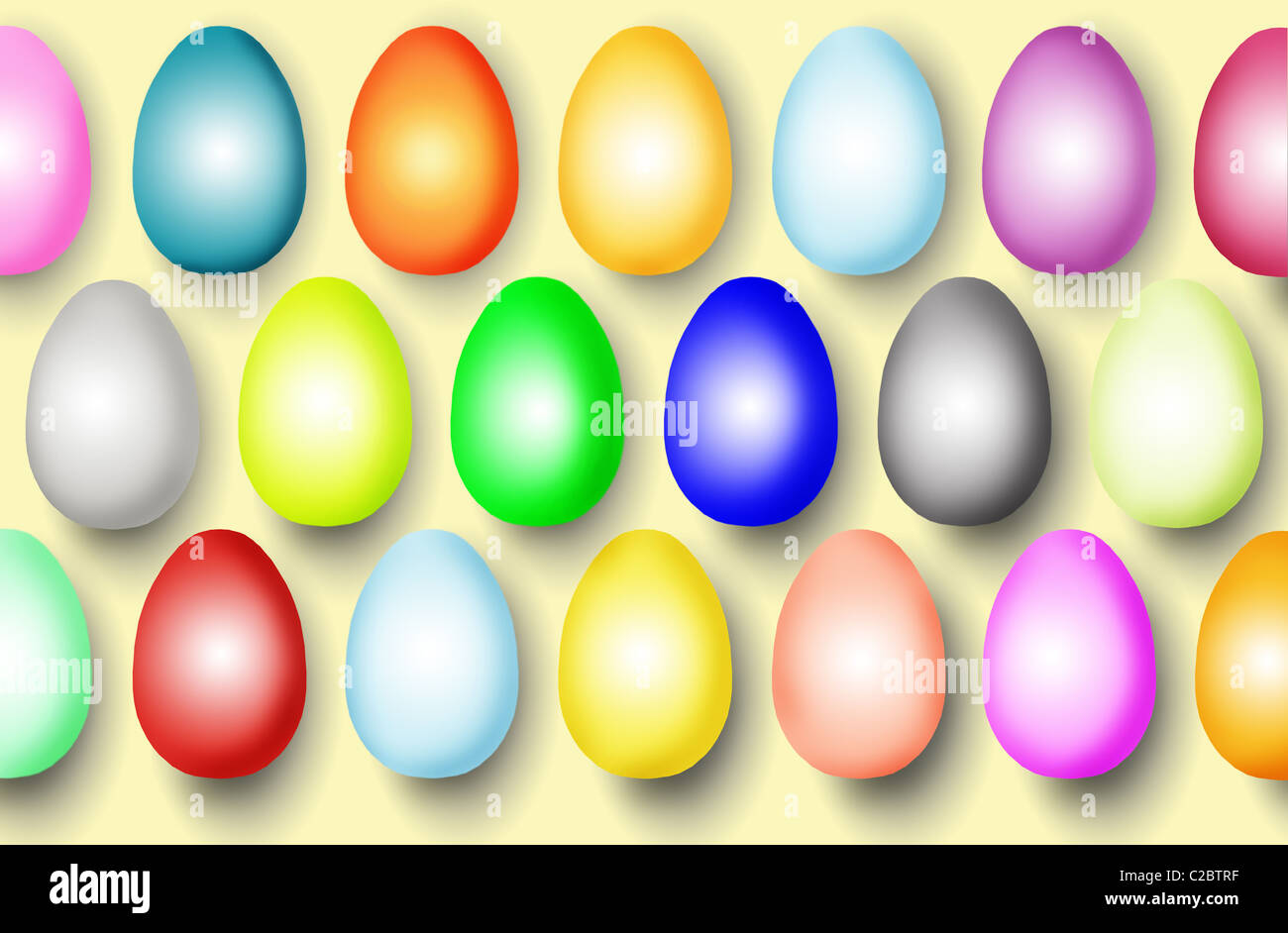 Colorful Easter eggs in a pattern or wallpaper, isolated on a plain