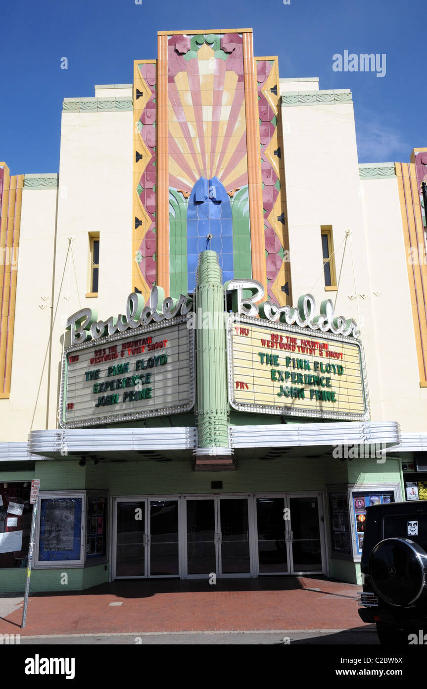The art deco exterior of the Boulder Theater. Stock Photo