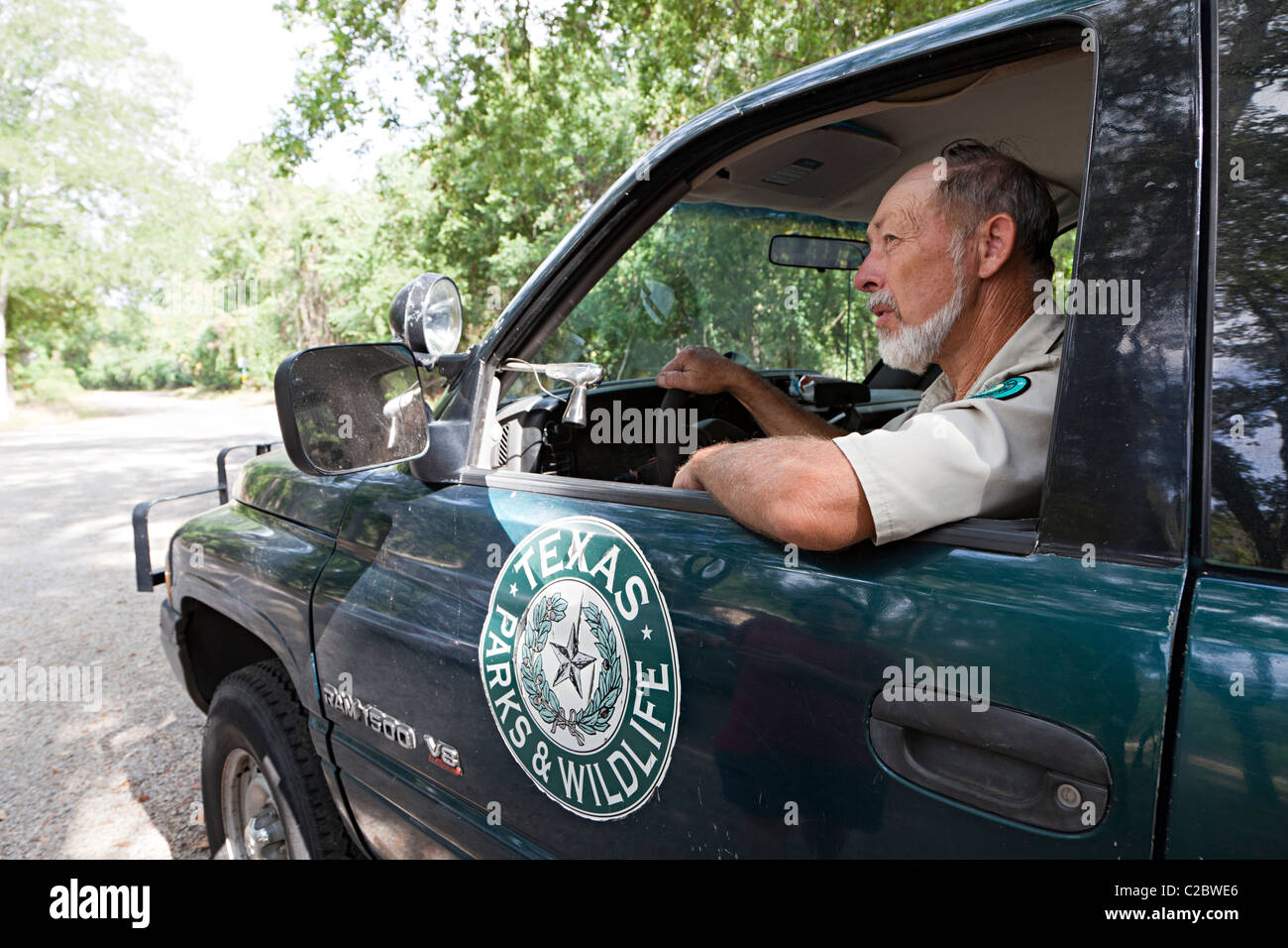 Ranger in Texas Parks and Wildlife vehicle Stephen F. Austin State Park