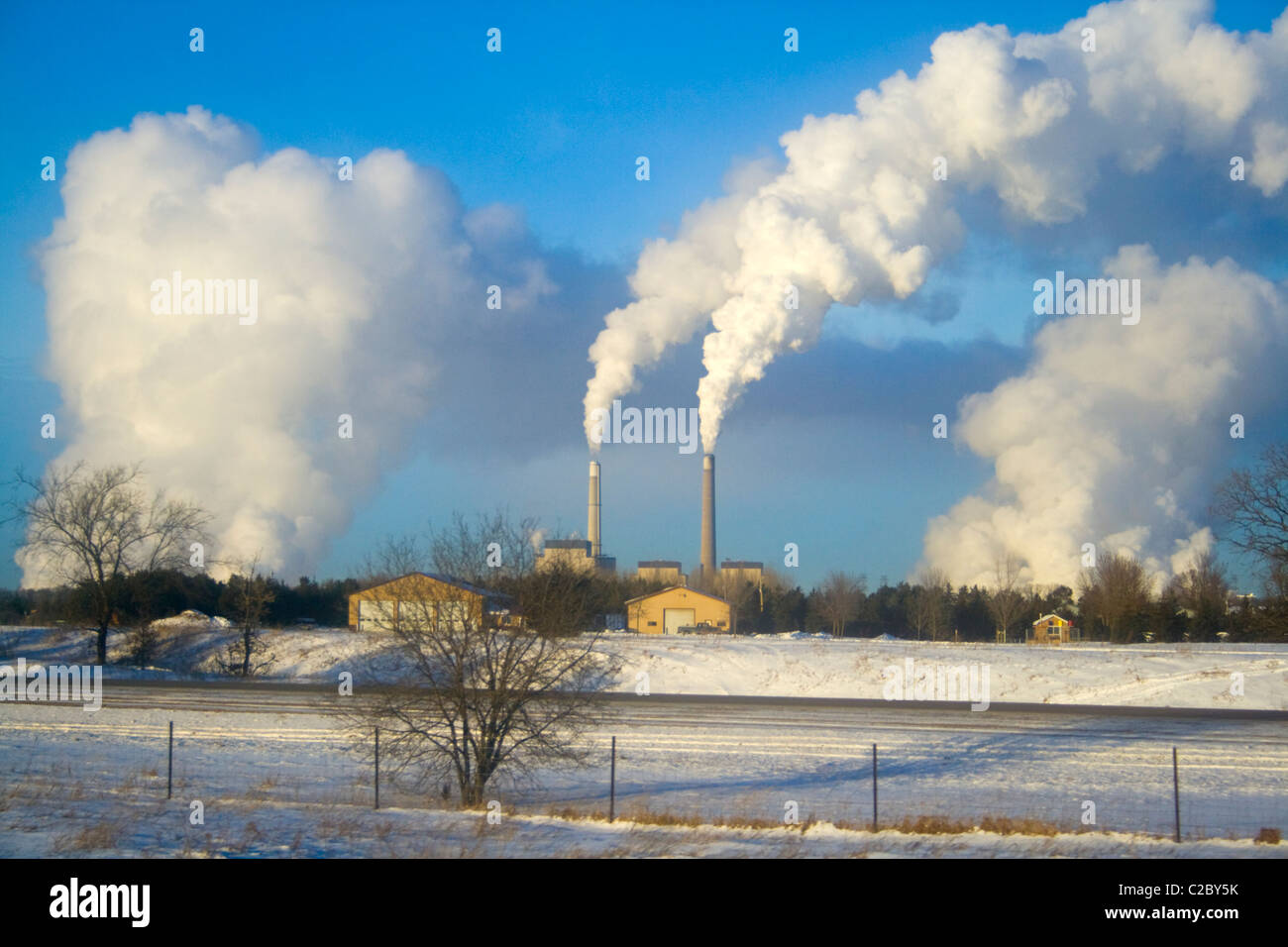 Plenty of steam or smoke at nuclear power plant. Monticello Minnesota MN USA Stock Photo