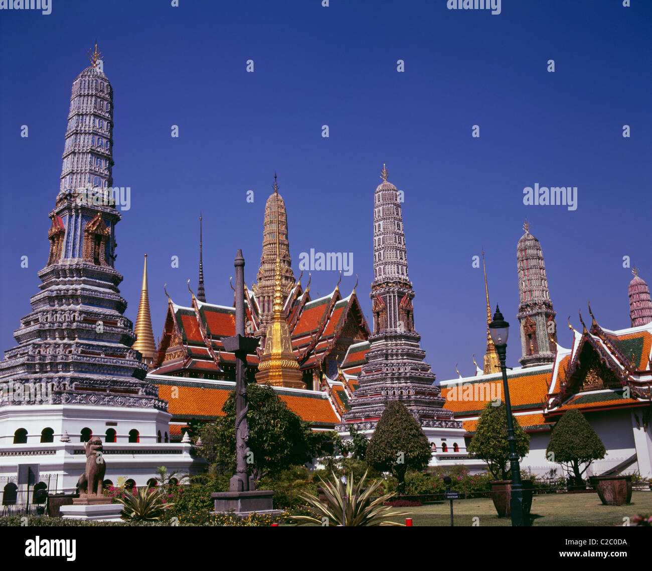 Wat Phra Kaew, the Temple of the Emerald Buddha, is regarded as the most sacred Buddhist temple in Thailand. 18th century Grand Stock Photo