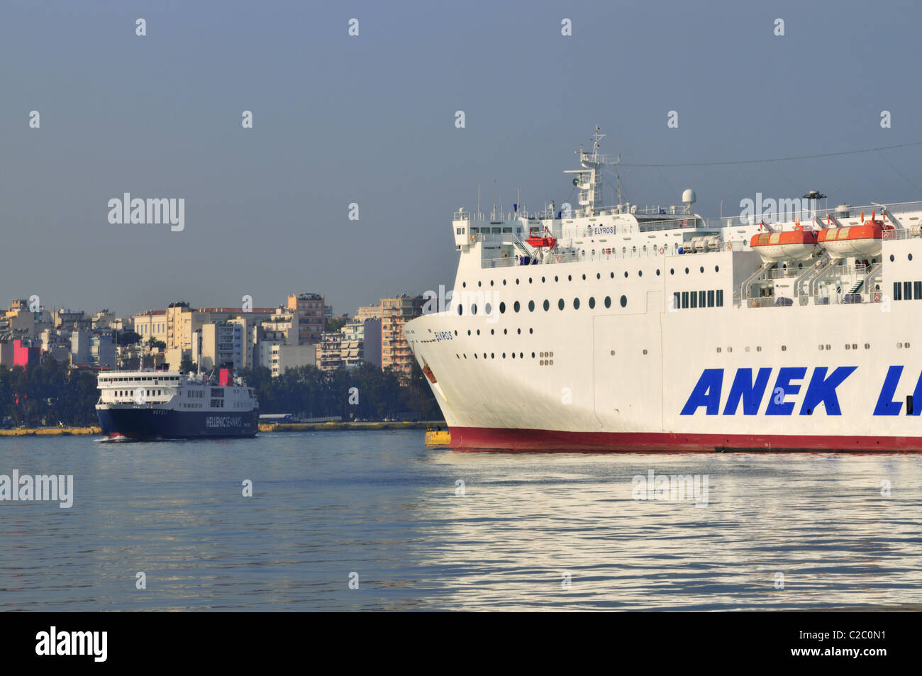 ferries in port of Piraeus Stock Photo