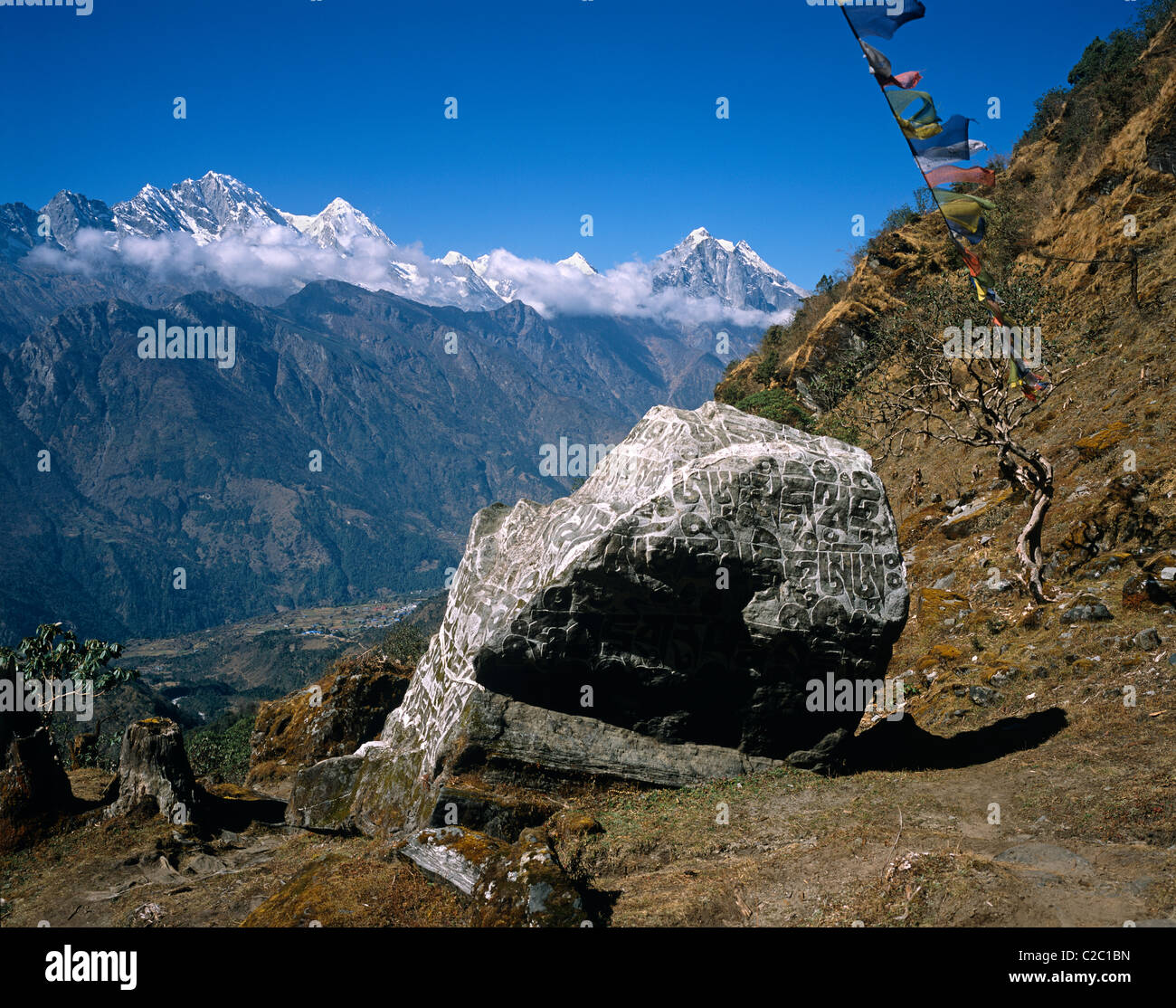 Mani Stone Himalayas Nepal Stock Photo