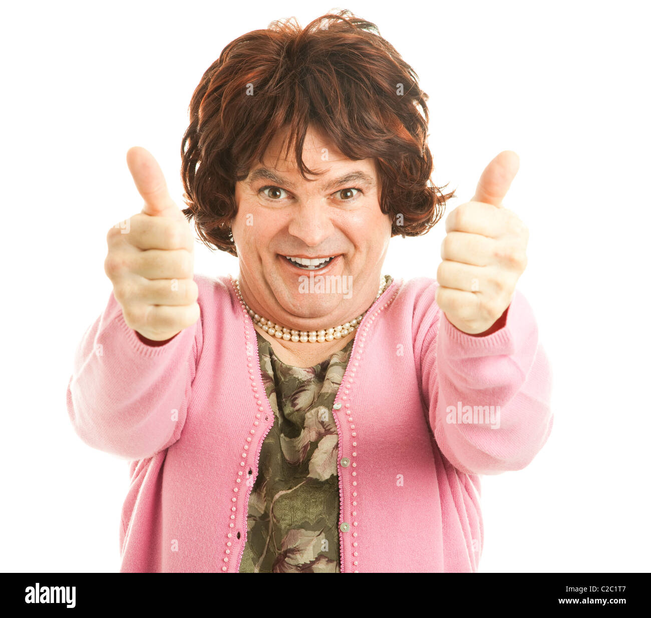 Funny female impersonator giving two enthusiastic thumbs up! Isolated on white Stock Photo - Alamy Funny female impersonator giving two enthusiastic thumbs up! Isolated on white Stock Photo - Alamy