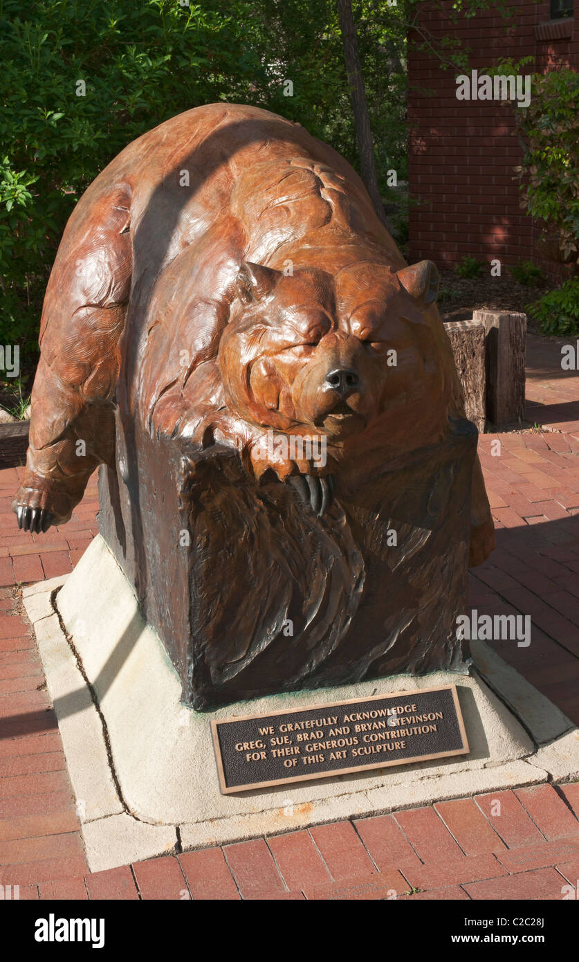 Colorado, Golden, Bear wood sculpture Stock Photo